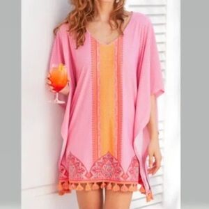CABANA LIFE Boca Raton Coverluxe Kaftan Swim Cover-Up Size S/M Colorful Tasseled